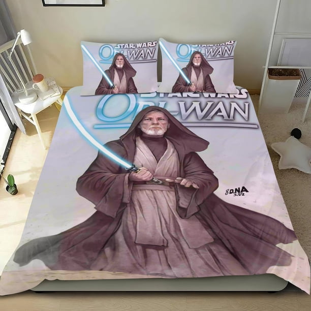 Obi Wan Conjunto de sábanas temático, trío de piezas, cómodo y amigable con la piel, diseño único, regalo de decoración para el hogar para familiares, amigos y fans, 90 cm * 190 cm