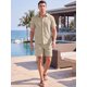 thumbnail image 2 of INSPIRE CHIC Conjunto de 2 Piezas para Hombre Camisa con Botones y Pantalones Cortos con Cordón XL Caqui, 2 of 5