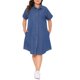 thumbnail image 2 of Vestido de mezclilla para mujer de talla grande Agnes Orinda con cuello de solapa, mangas cortas, botones, dobladillo curvado, casual, línea A, midi, con bolsillos, 5X azul, 2 of 7