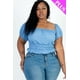 thumbnail image 1 of Top Liso de Punto Acanalado con Mangas Abullonadas Fruncidas Casuales en Talla Grande, 1 of 9
