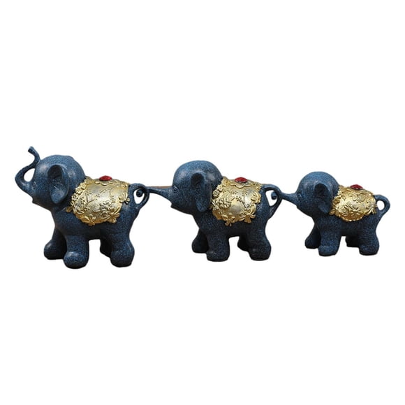 3x Estatuas De Elefante De Resina Mesa Decoración Del Hogar Recuerdo Elefante Decoración Azul