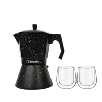 Simplit - Pack Cafetera Italiana 4 Tazas + Set 2 Tazas Expreso 80 Ml