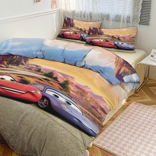 Cars Lightning McQueen Print Bedding Set Pattern Duvet Cove Set 3 Pieces 1 Quilt Cover And 2 Pillowcases for Women Men Teens