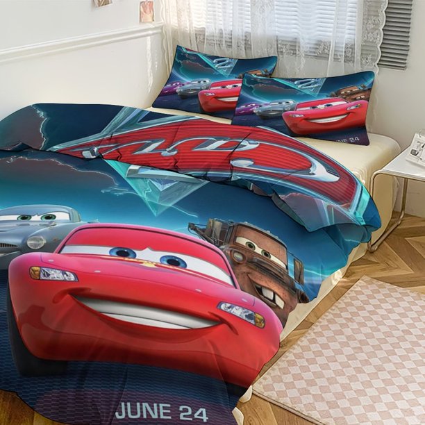 Cars Lightning McQueen Boys 3 Piece Bedding with 1 Flat Sheet And 2 Pillowcases Twin Bed Sheets