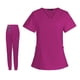 thumbnail image 1 of Conjunto De Uniformes Médicos Para Mujer, Blusa Médica Con Cuello En V, Pantalones Médicos Tipo Jogger, Uniformes De Enfermería, XXL, Color Rojo Oscuro., 1 of 2