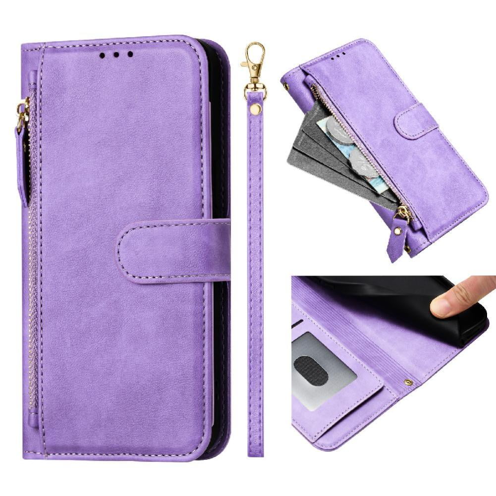 Foxdock - Funda Tipo Billetera Para Samsung Galaxy Xcover 5 Con Cremallera Portatarjetas Soporte Correa De Muñeca Cuero Púrpura