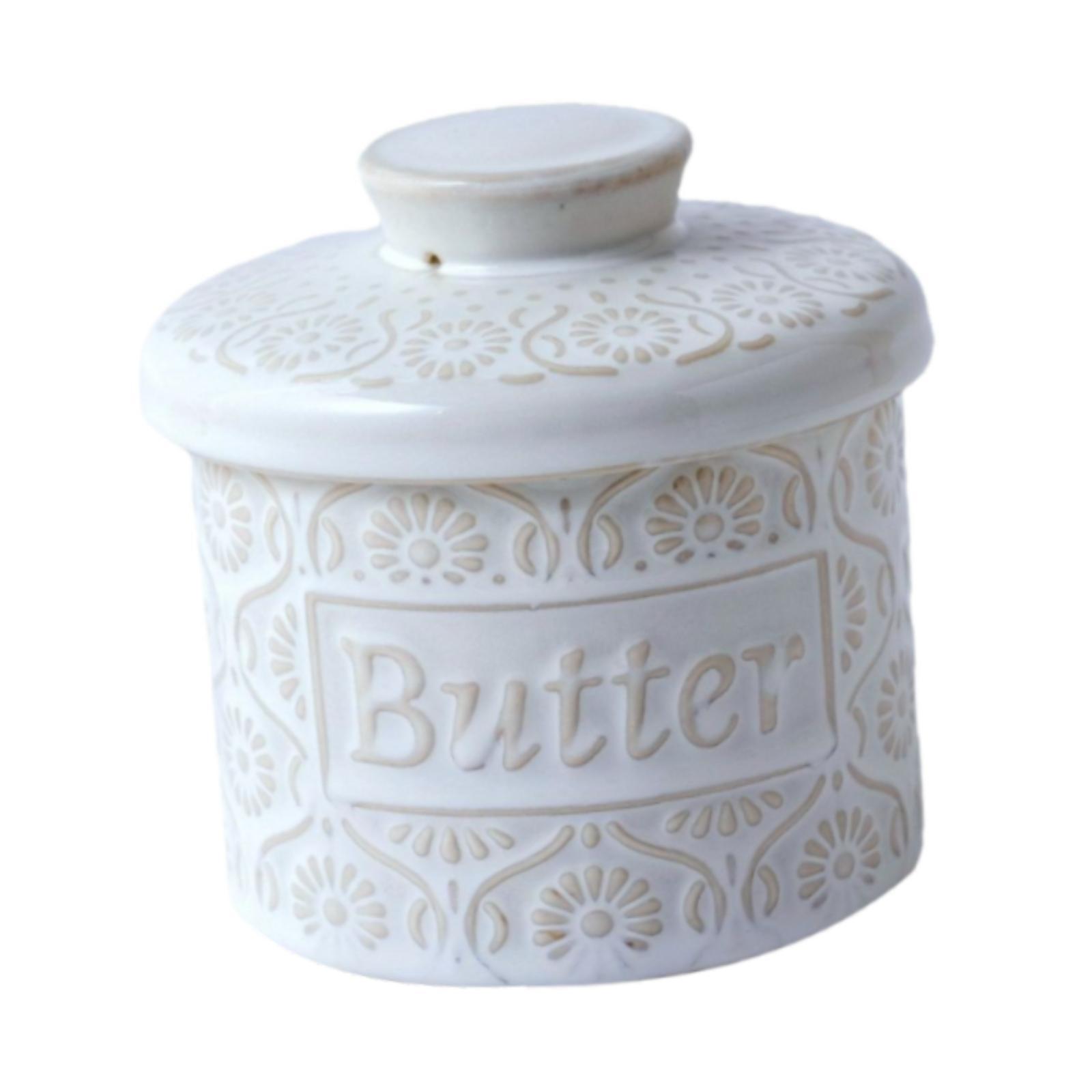 Magideal - Barro De Con Tapa, Soporte De Contenedores De Cerámica, Decoración Del Hogar, Regalo De Inauguración De La Casa, Plato De Guardia De Mante Blanco