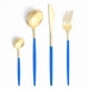 thumbnail image 1 of suxuMhao Juego de Cubiertos de Acero Inoxidable, Juegos de Cubiertos de Cocina de 4 Piezas con Acabado Dorado y Azul, Juego de Cubiertos/cubiertos de Tamaño Universal, Juegos de Vajilla Premium y, 1 of 2