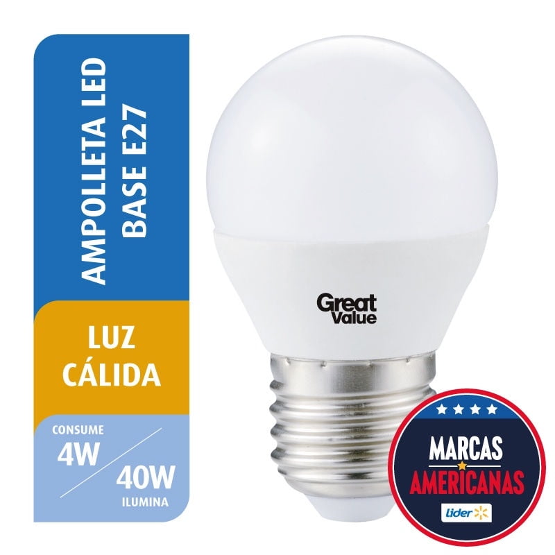 Ampolleta Led Mini Bola 4w Luz Cálida Base E27 1 Un Great Value