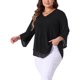 thumbnail image 4 of Agnes Orinda Conjuntos de Halloween Tallas Grandes Camisa Escolar Universitaria para Mujeres Manga 3/4 Acampanada Cuello en V Blusa de Doble Capa de Chifón Talla 4X Negro, 4 of 6