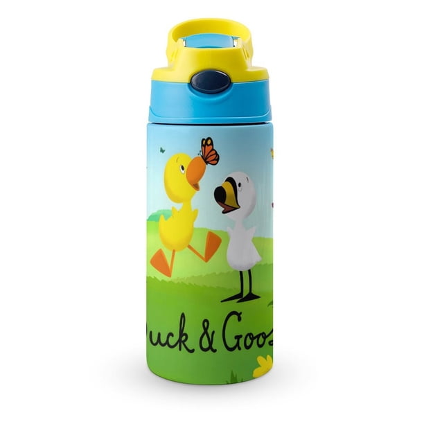 Pato y Ganso Botella de Agua con Tapa Pop Top de Un Toque, Acero Inoxidable, a Prueba de Fugas, para Deportes, Botella Infantil azul 12 oz