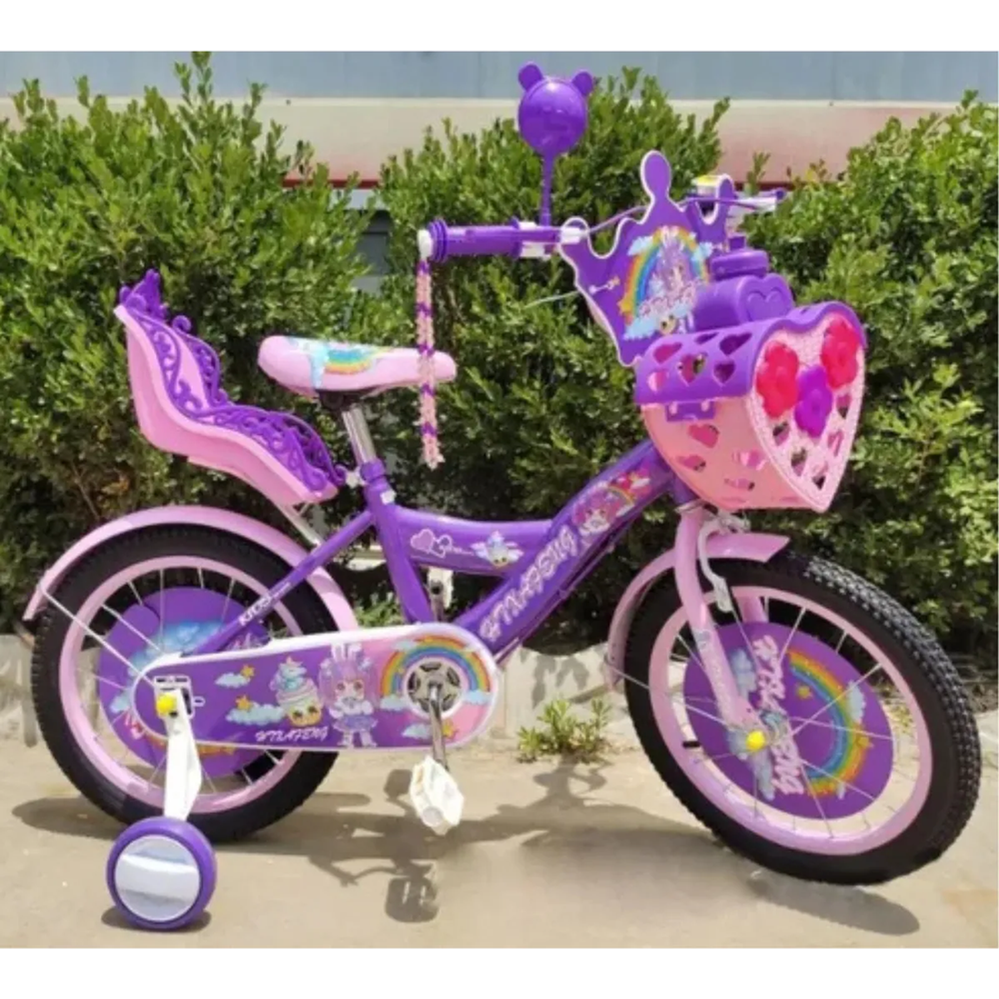 Genérico - Bicicleta Aro 12 Rosada Protector Cadena Cesta Rueda Aprendi