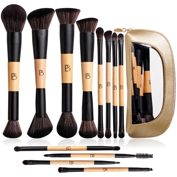 Set de brochas de maquillaje BS-MALL 12 piezas bambú negro mate