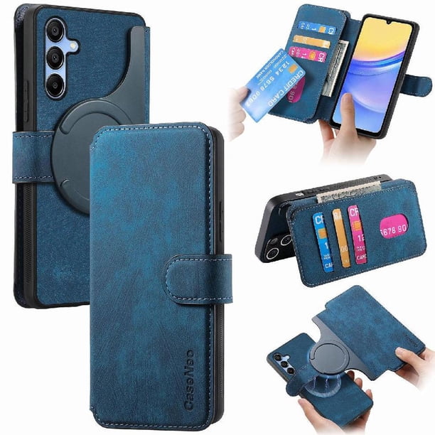 Funda Billetera Magnética para Samsung Galaxy A25 Soporte Tarjetas Desmontable Azul