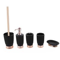 Magideal - 5X De Accesorios De , Taza De Boca De Soporte De Cepillo De Inodoro Jabonera Desinfectante Dispensador De Botellas Ho Negro