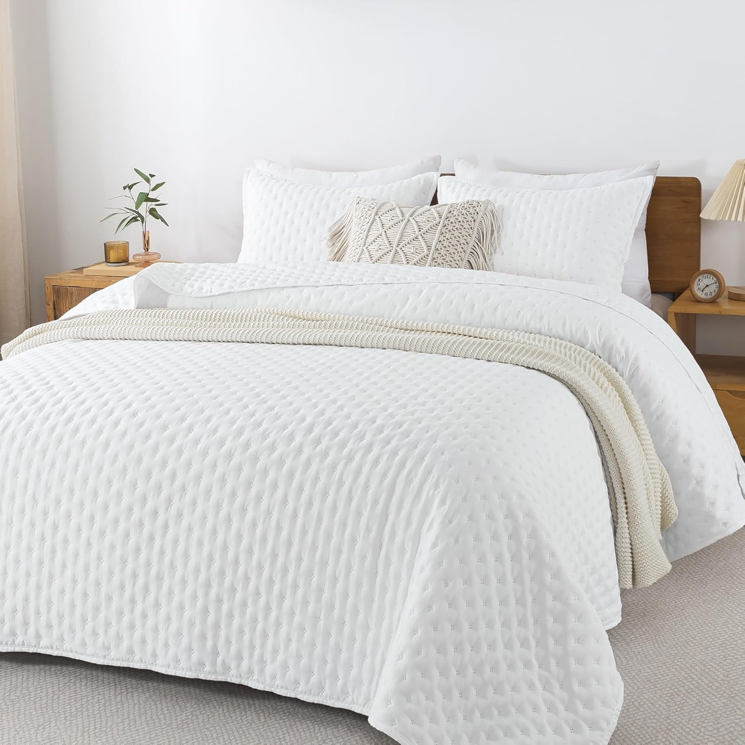 Aura Zeus - Cubrecama Quilt + Fundas De Almohada Cobertores Acolchado Blanco King Az