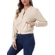 thumbnail image 4 of INSPIRE CHIC Chaqueta de Imitación de Gamuza para Mujer con Cuello Alto, Cierre de Cremallera, Diseño Recortado y Bolsillos L Beige, 4 of 6
