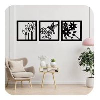 Genérico - Cuadro Decorativo Colibrí Flores Pack 3 Madera Mdf 3Mm