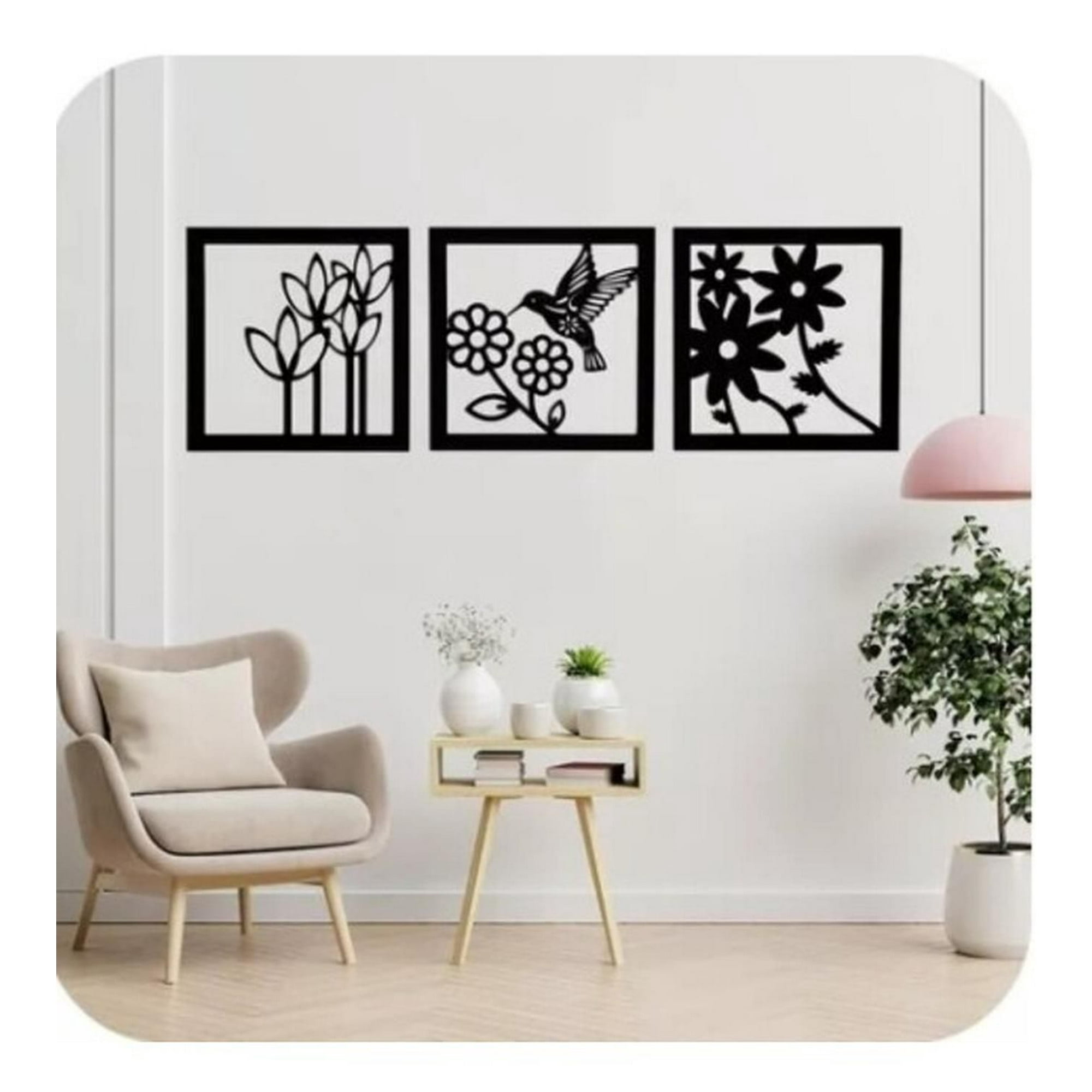 Genérico - Cuadro Decorativo Colibrí Flores Pack 3 Madera Mdf 3mm