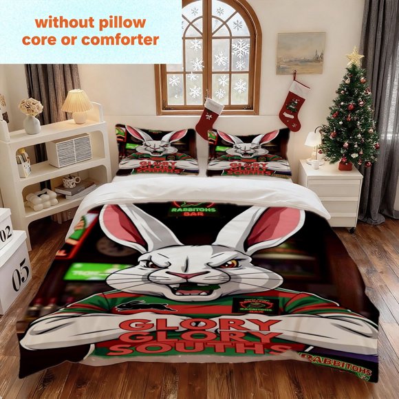 South Sydney Rabbitohs Bar Dominant Rabbit Printed Duvet Cover Set - Warmth and Holiday Surprise Gift for Christmas Thanksgiving