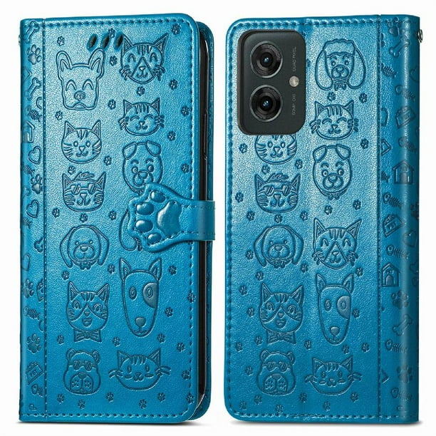 Funda Cartera FOXDOCK para Motorola Moto G35 , Flip PU con Relieve de Gatos y Perros, Tarjetero y Soporte