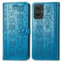 Funda Cartera Foxdock Para Motorola Moto G35 , Flip Pu Con Relieve De Gatos Y Perros, Tarjetero Y Soporte