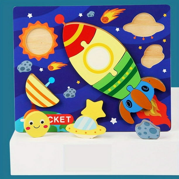 Children's Building Blocks, Wooden Three-dimensional 3D Cartoon Buckle Puzzle, Scene Puzzle Board, Children's Educational Early Education Toys, Wooden