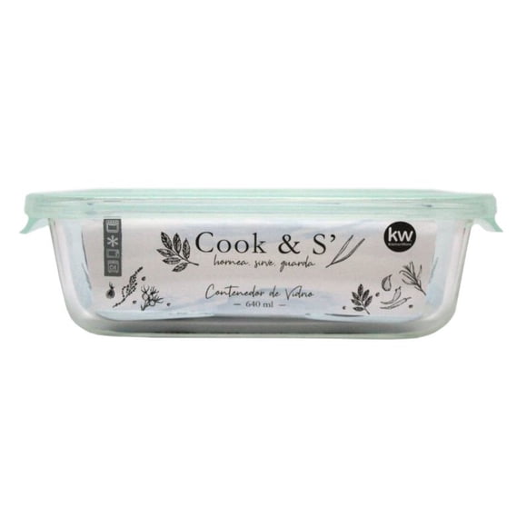 KITCHENWARE RECIPIENTE RECTANG VIDRIO 640ML C/TAPA
