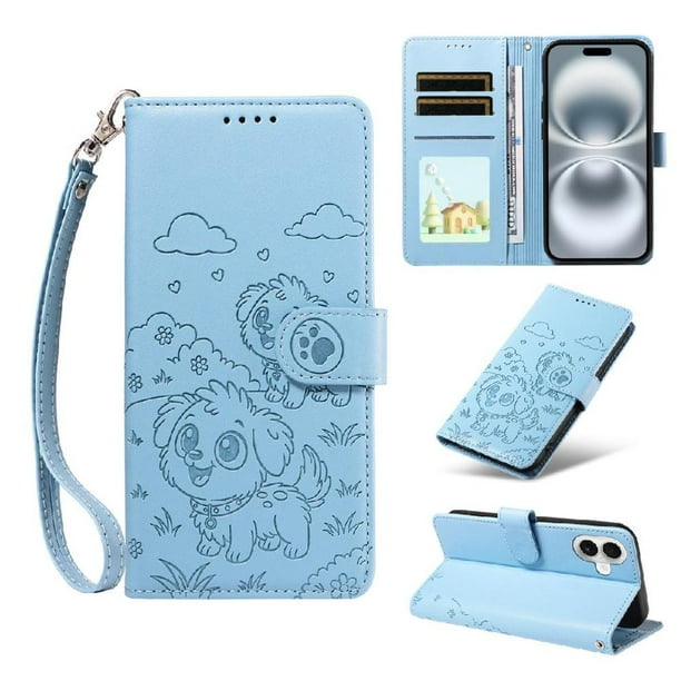Funda Billetera FOXDOCK Compatible con iPhone 16 Plus , Diseño Perrito Tierno, Ranuras para Tarjetas y Soporte Plegable