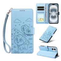 Funda Billetera Foxdock Compatible Con Iphone 16 Plus , Diseño Perrito Tierno, Ranuras Para Tarjetas Y Soporte Plegable