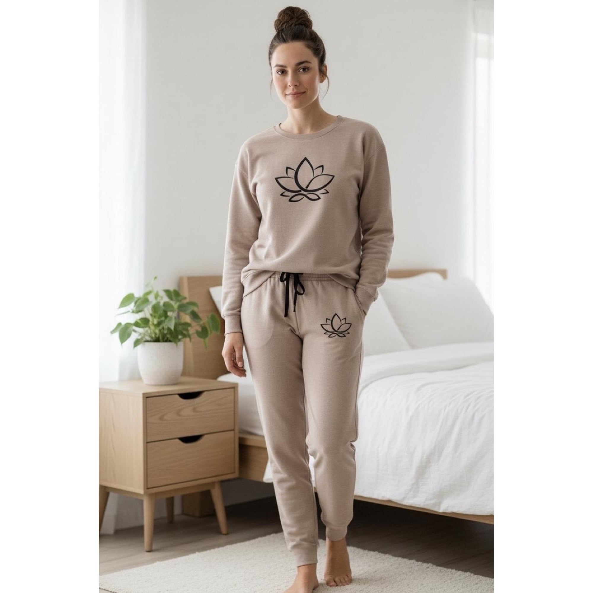 Kowhai - Pijama Franela Mujer Estampado Flor De Loto Beige Beige S