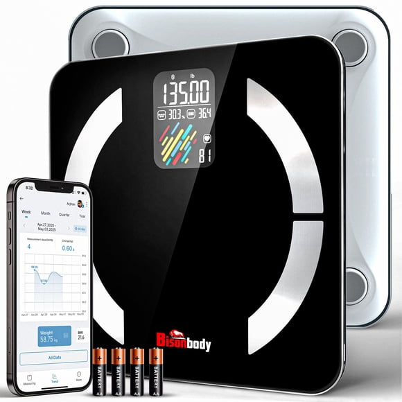 Balanza inteligente Bisonbody 180 kg Bluetooth, 22 métricas