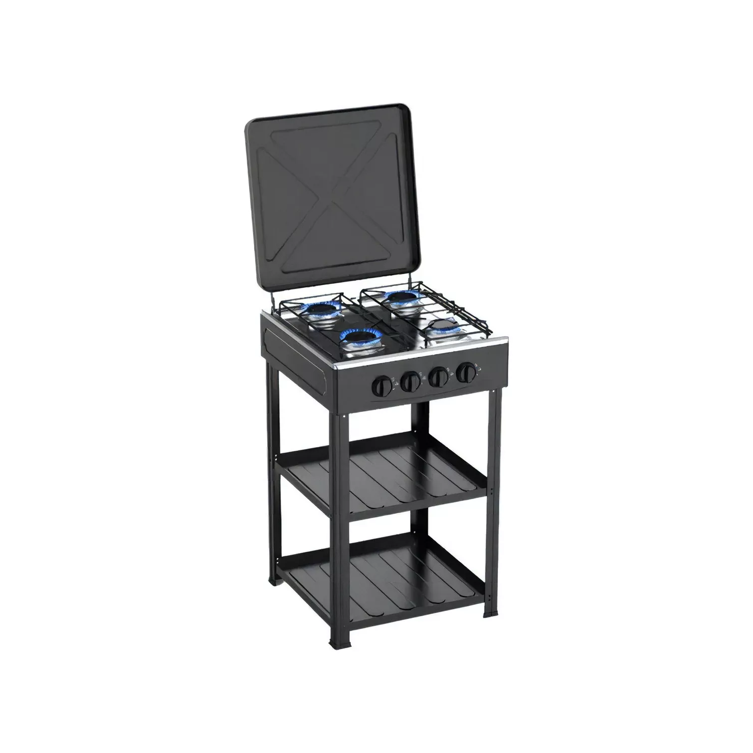 Importclick - Cocina Encimera Gas 4 Quemadores 3 Niveles Negro