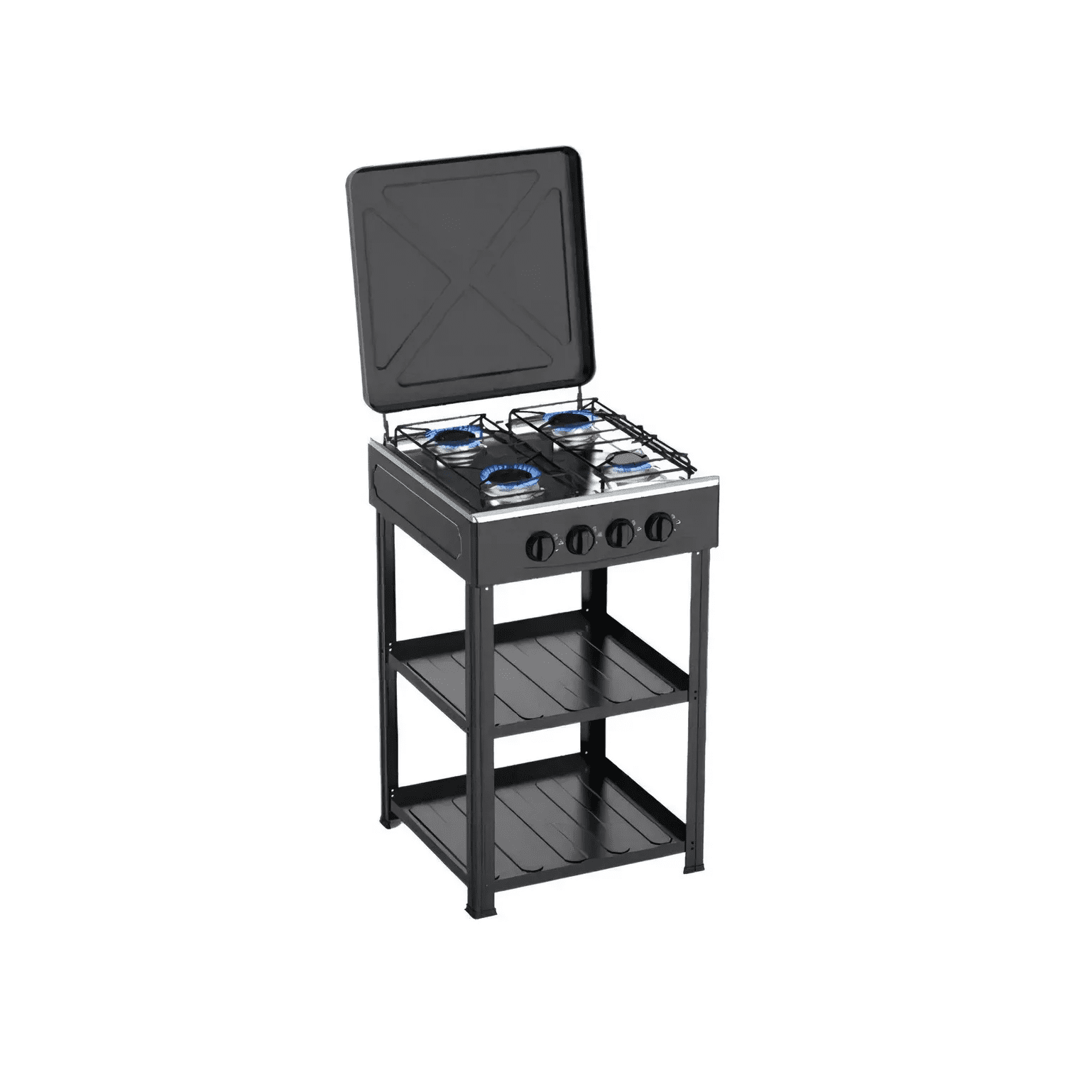 Importclick - Cocina Encimera Gas 4 Quemadores 3 Niveles Negro