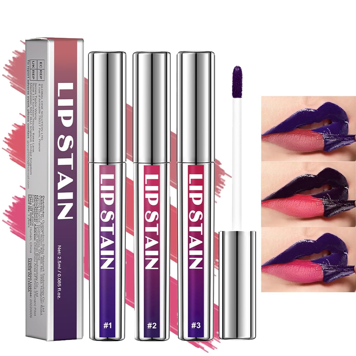 Set De Tintes Labiales Peel Off Lip Stain Bekoeen, De Larga Duración, 3 Unidades