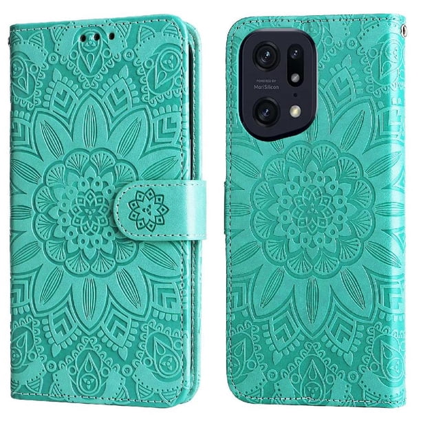 Funda tipo cartera FOXDOCK para OPPO Find X5 Pro , diseño girasol en relieve, cuero PU, cierre magnético, soporte y tarjetero