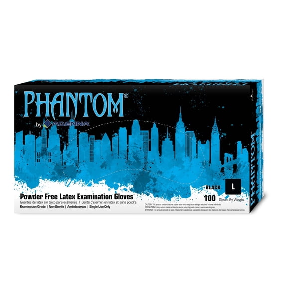Guantes Adenna PHM916 Phantom de látex sin polvo, 6 mil, negros