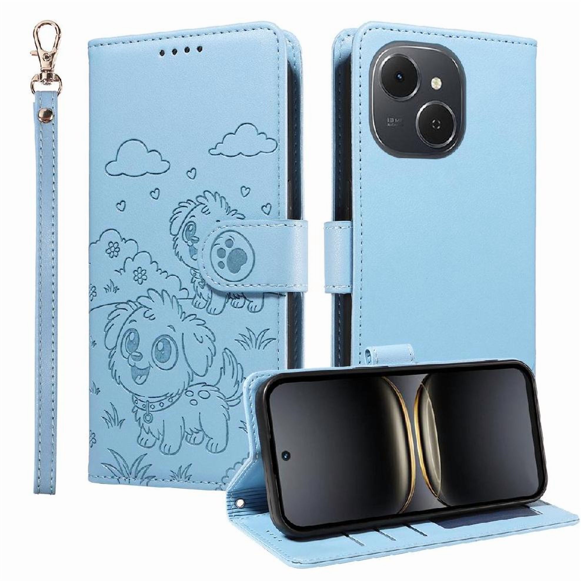 Funda Billetera Foxdock Compatible Con Tecno Spark 40C, Diseño Perrito Tierno, Ranuras Para Tarjetas Y Soporte Plegable