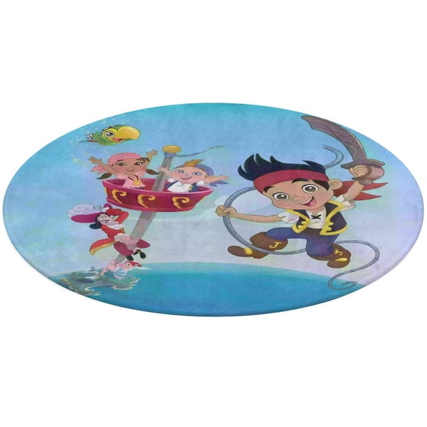 Jake y los Piratas del País de Nunca Jamás Alfombra Redonda de Felpa Coral, Antideslizante, No Desprende Pelusas, Lavable y Duradera para Salón, Dormitorio y Habitación de Niños 60cm