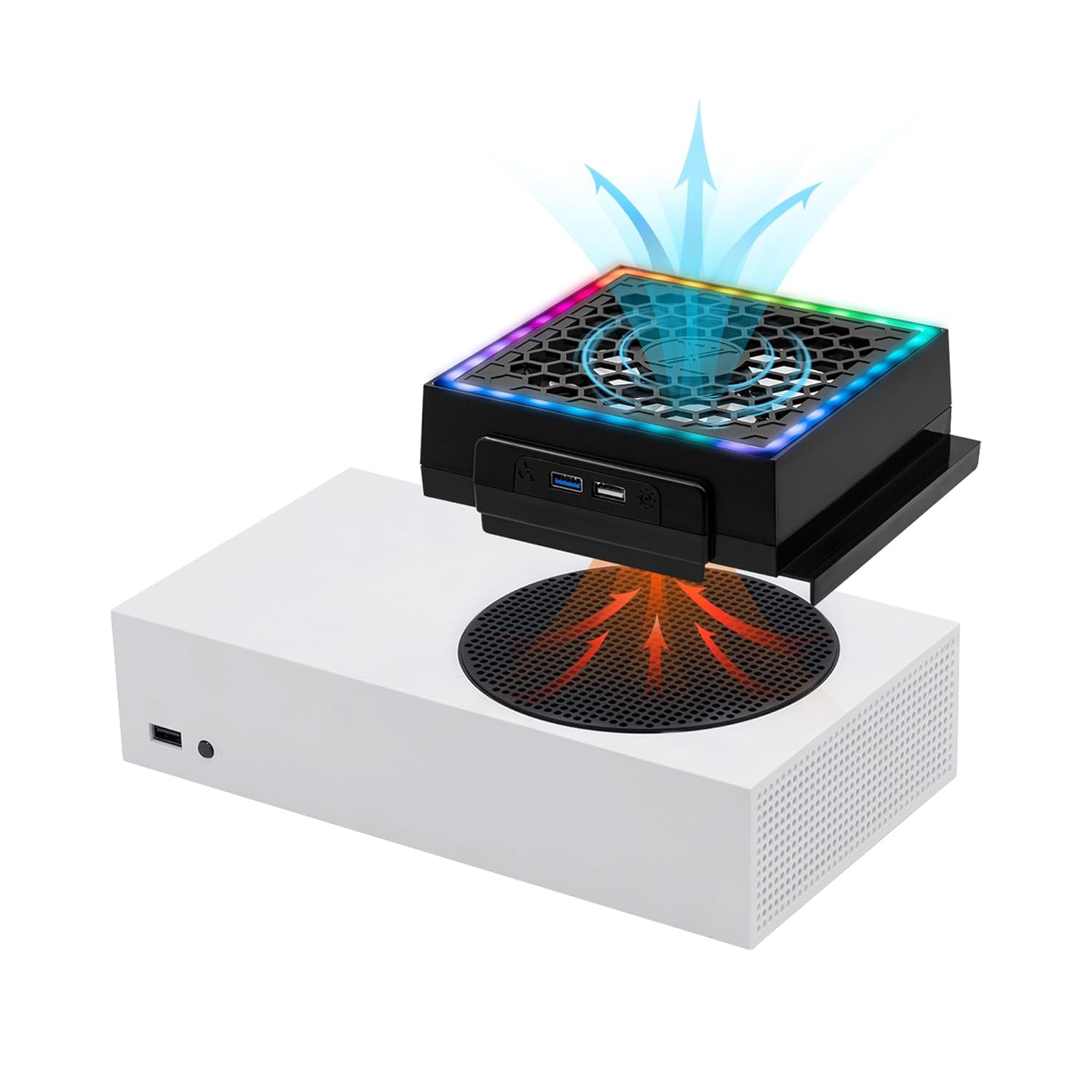 Genérico - Ventilador Para Consola Xbox Serie S - Pantalla Led Rgb, Bajo Nivel De Ruido, Incluye 2 Puertos Usb Extra, Refrigerador Externo De 3 Niveles De Velocidad Ajustable-Negro