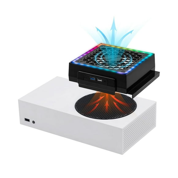 Ventilador Para Consola Xbox Serie S - Pantalla LED RGB, Bajo Nivel De Ruido, Incluye 2 Puertos USB Extra, Refrigerador Externo De 3 Niveles De Velocidad Ajustable-Negro