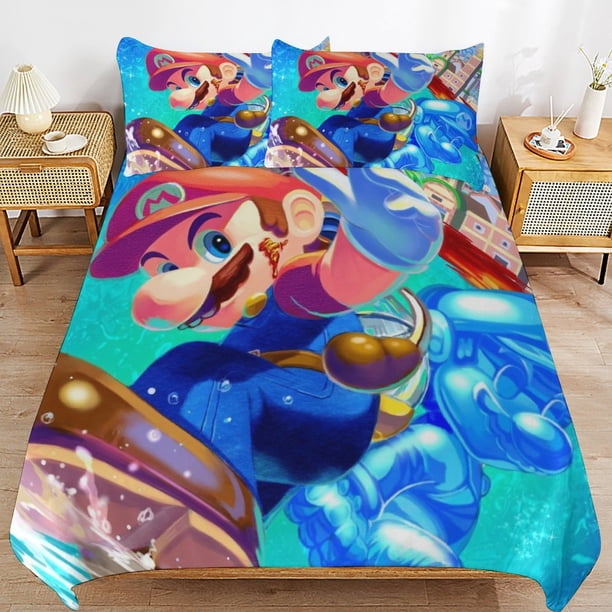 Super Mario 3-Piece Comforter Set for Bedroom Super Mario Bedding Set for Kids Adults Soft Microfiber Duvet Cover Set with Zipper Closure