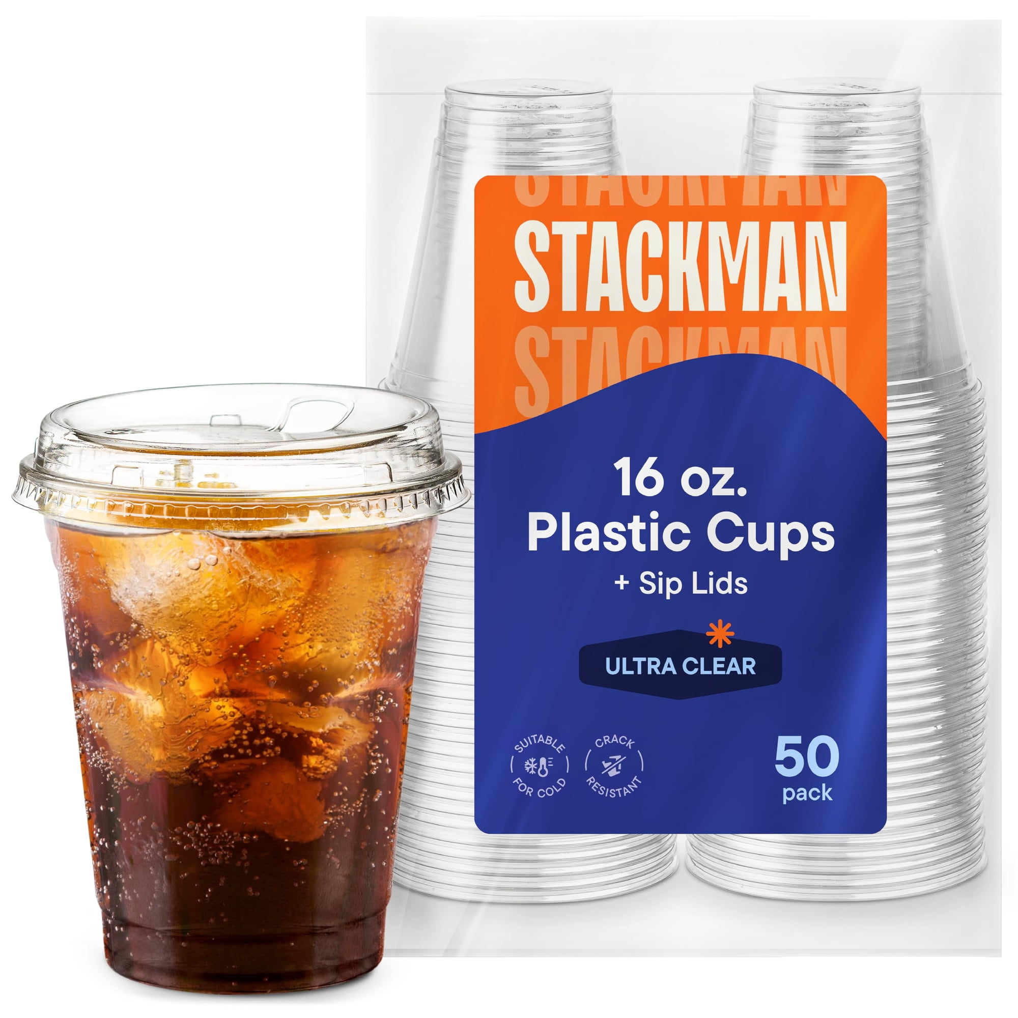 Vasos de plástico Stack Man de 16 onzas con tapas sin pajitas [50 ...