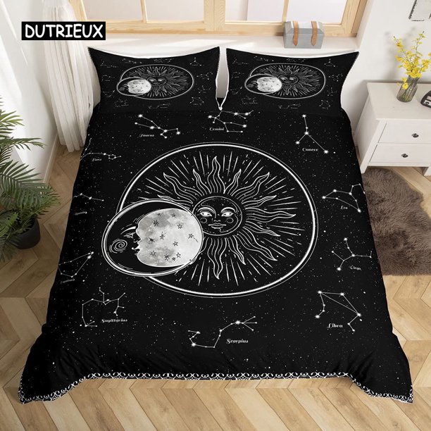 x2387 Bed SheetsSun and Moon Duvet Cover Set Size Purple Liac Dream Catcher Star Bedding Set for Kids Children /Bohemia Quilt Cover 3-Piece Bedding Set (1 Duvet Cover + 2 Pillow Shams) nj2387