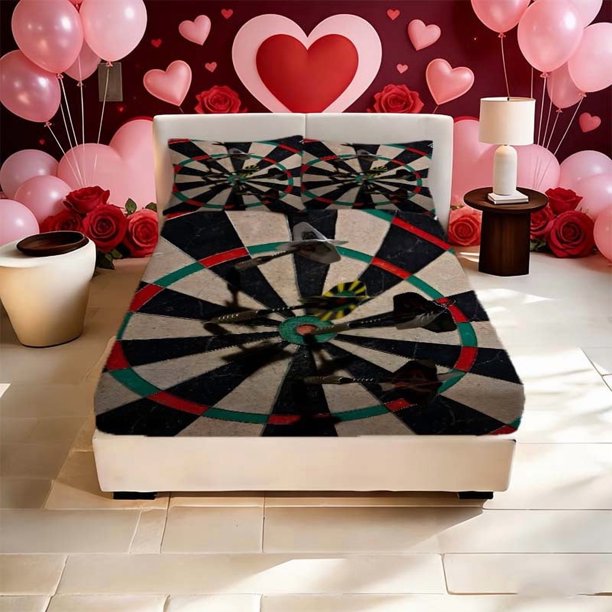 Dart Board Printed Fitted Sheet Bedding 2 Pillowcases 1 Fitted Sheet Bedroom Twin Full Queen King - Soft And Skin-Friendly r - Snug