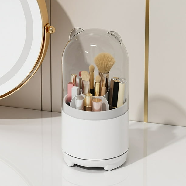 1pc 360° Rotating Makeup Storage Box, Detachable Storage Box, Transparent Dust-proof Pen Holder, Eyeshadow Brush Holder, Lipstick Storage Box, Desktop Organizer