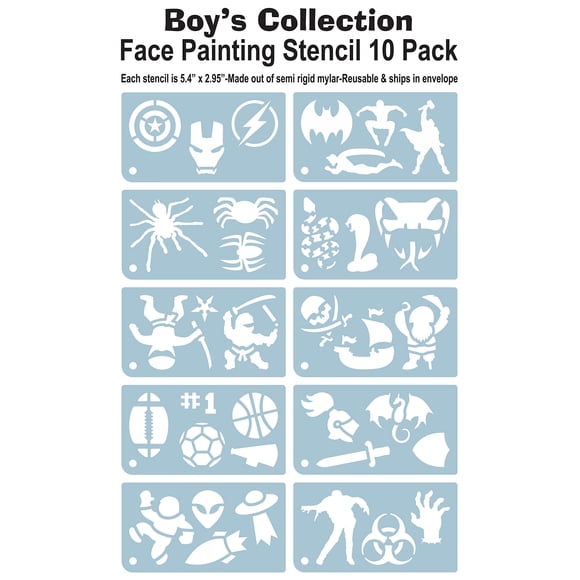 Set de plantillas Mylar Boy's Favorites de 10 pinturas de color rojo rubí