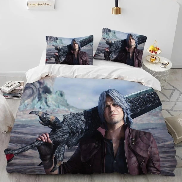 D-Devil May Cry DMC Game Gamer Comforter Bedding Set,Duvet Cover Bed Set Quilt Cover Pillowcase, Size Bedding Set Kids Bed Sheets