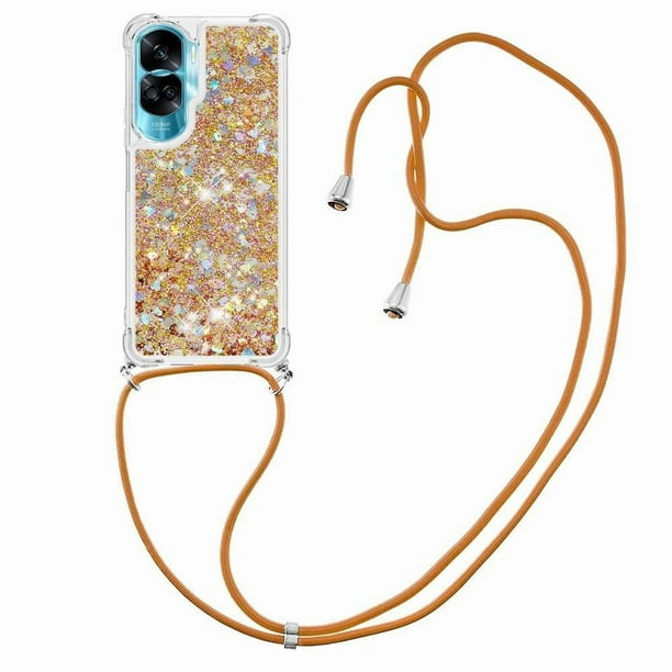 Funda FOXDOCK para Honor 90 Lite con Cuerda Ajustable, Brillo Líquido, Protección Antigolpes y Lente – Ideal para Regalo