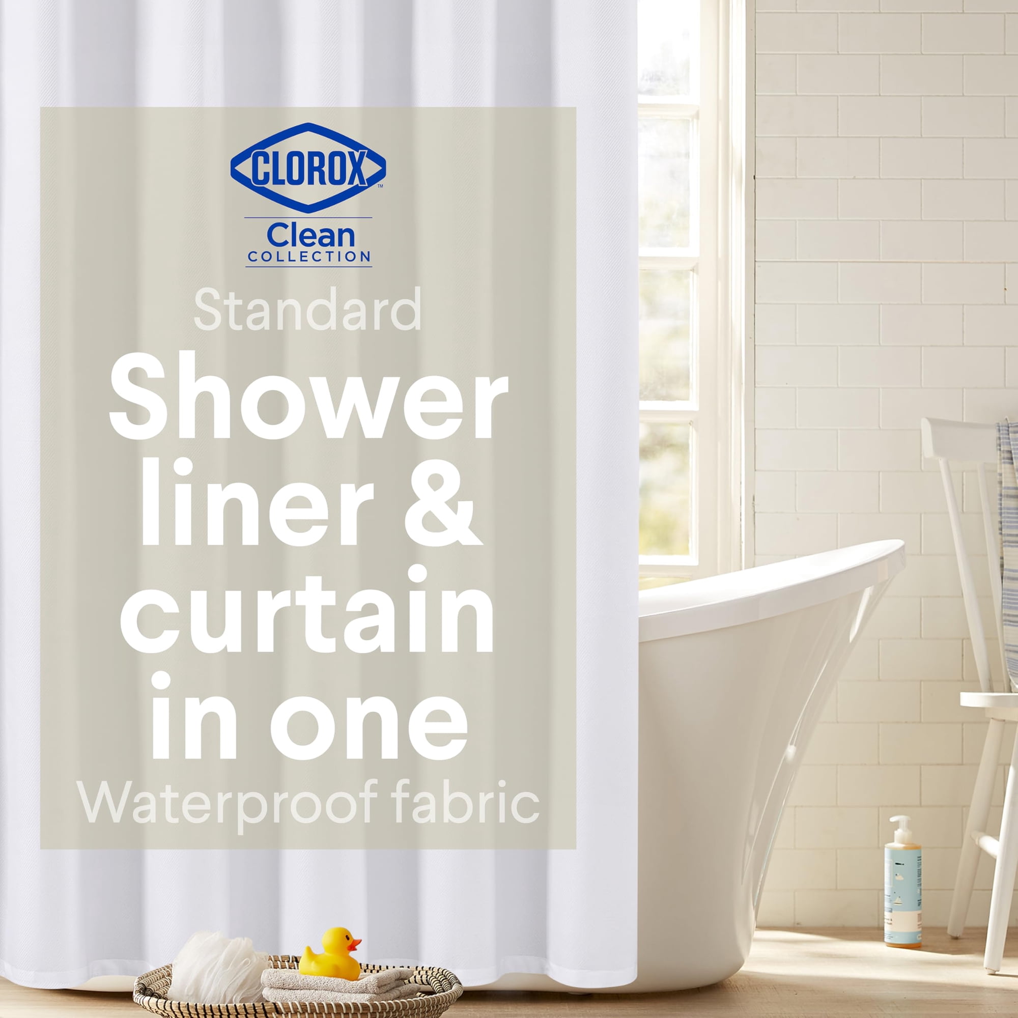 Cortina De Ducha Clorox 2 En 1 Impermeable 100% Poliéster Blanca